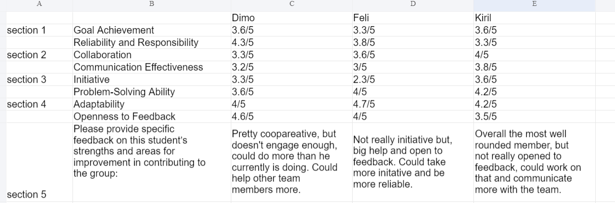 Peer Feedback results
